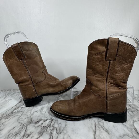 Justin Boots Western Junior Roper Leather Youth Work 3410Y Pull On Size 1 D - Picture 2 of 8